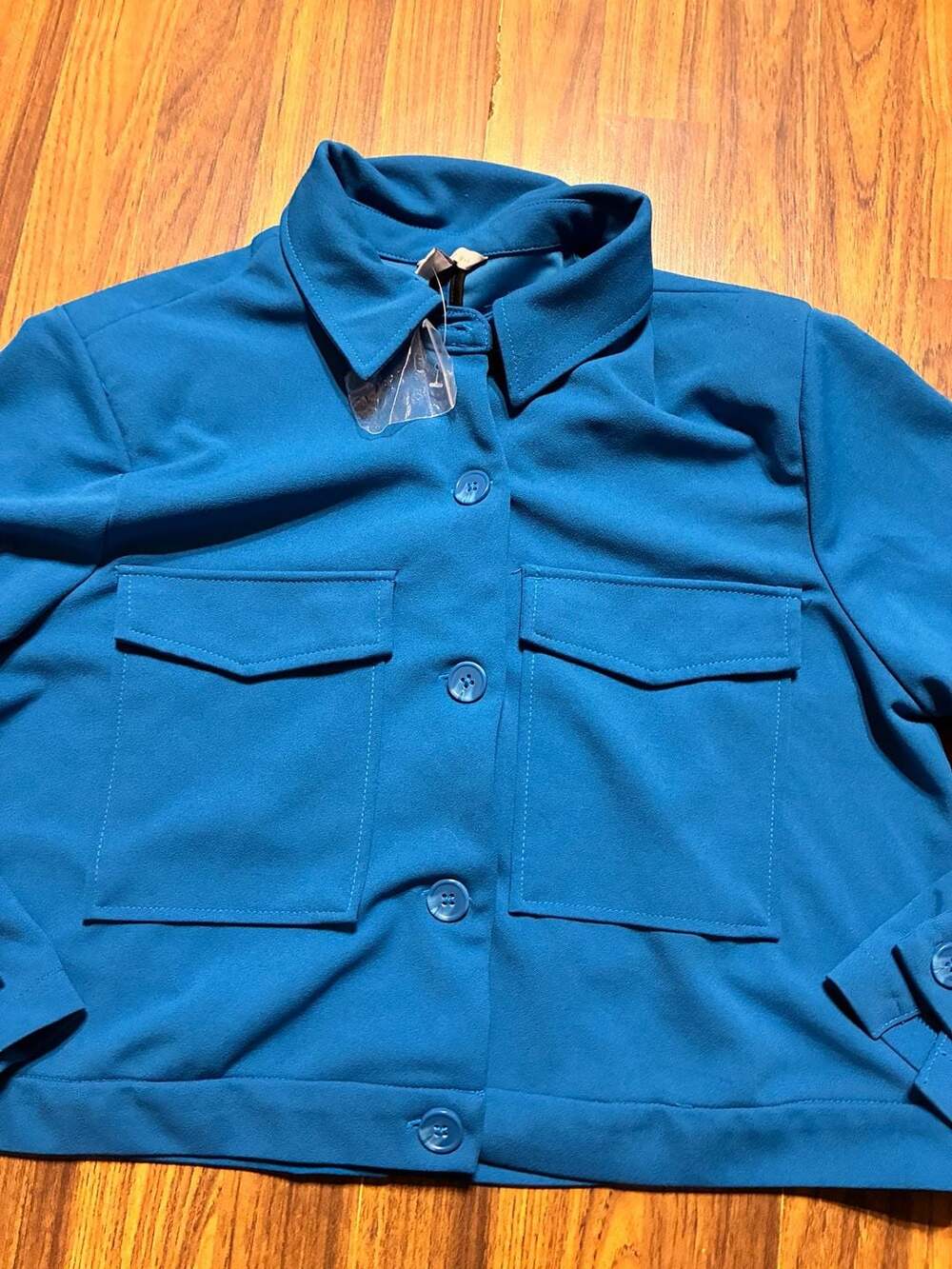 Cato Women's Blue Button-Front Utility Crop Jacket